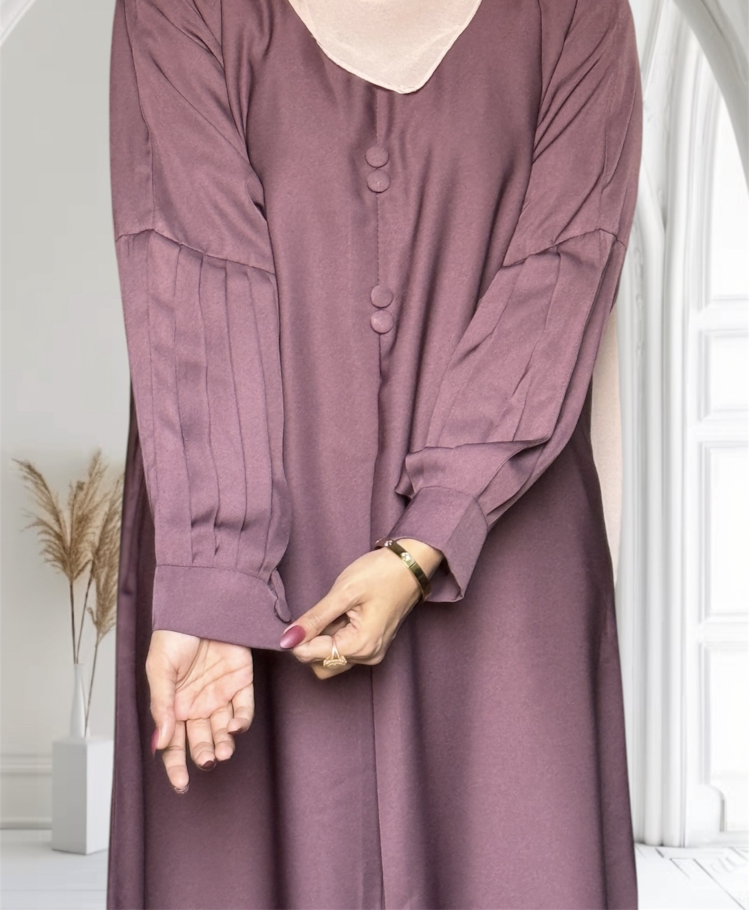 Turkish Plated Sleeves Design Abaya - Image 2