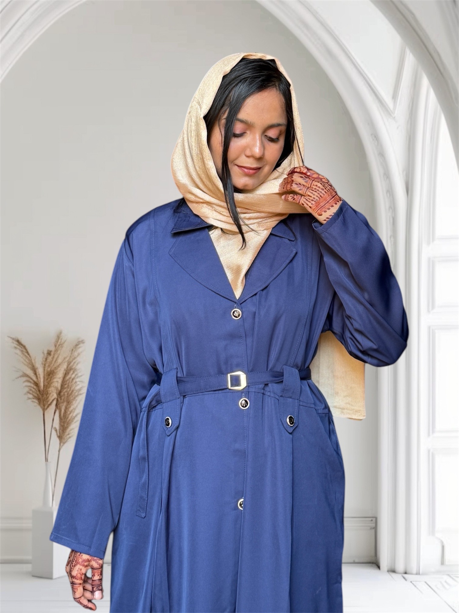 Turkish Style Front Open Abaya Double Pocket With Belt