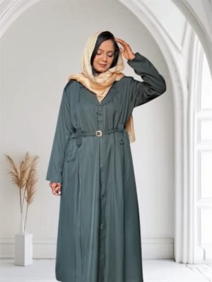 Turkish Style Front Open Abaya Double Pocket With Belt
