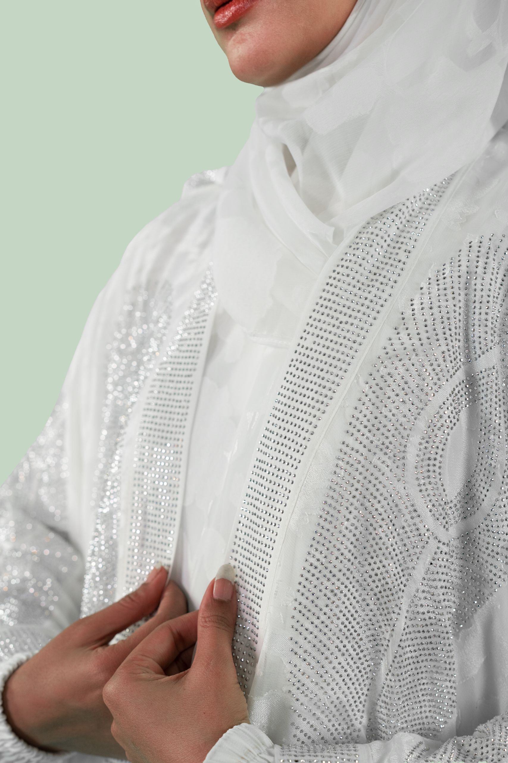 Silver Dew Shimmer - Abaya with Scarf & Hijab - Image 2